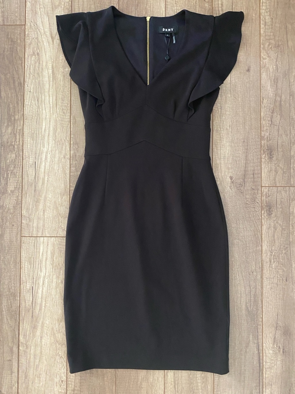 DKNY Black Flutter-Sleeve Midi Sheath Dress